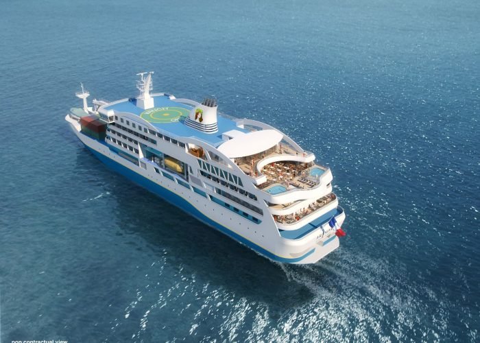 croisière Aranoa Polynésie - bateau vue du ciel - photo de synthèse